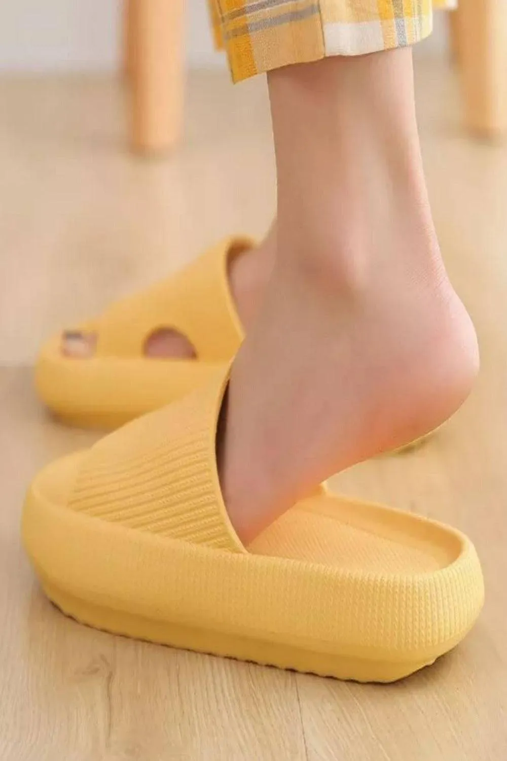 Thick Platform Comfy Yellow Rubber Slide Sandals