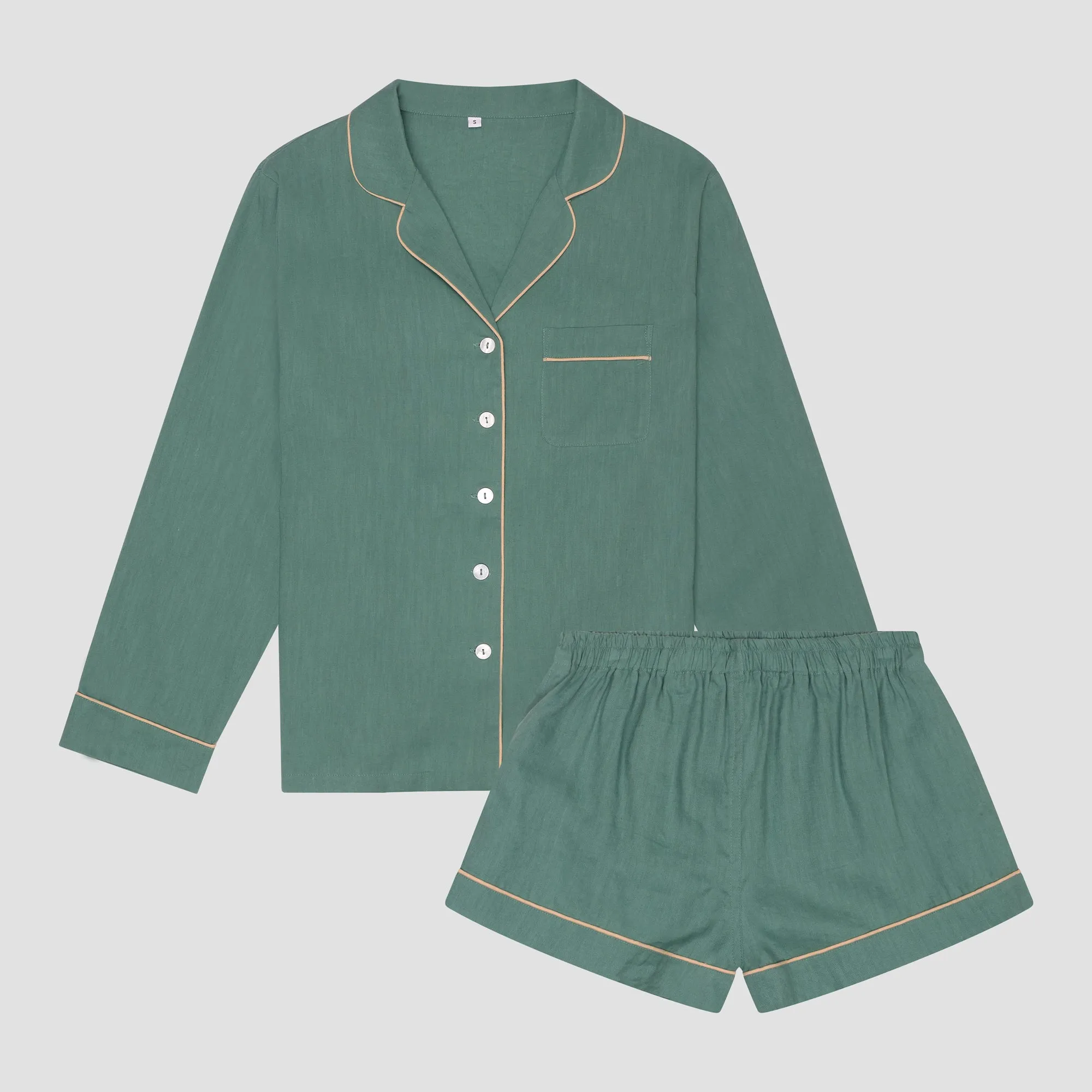 Tranquil Green Linen Women's Pyjama Shorts Set