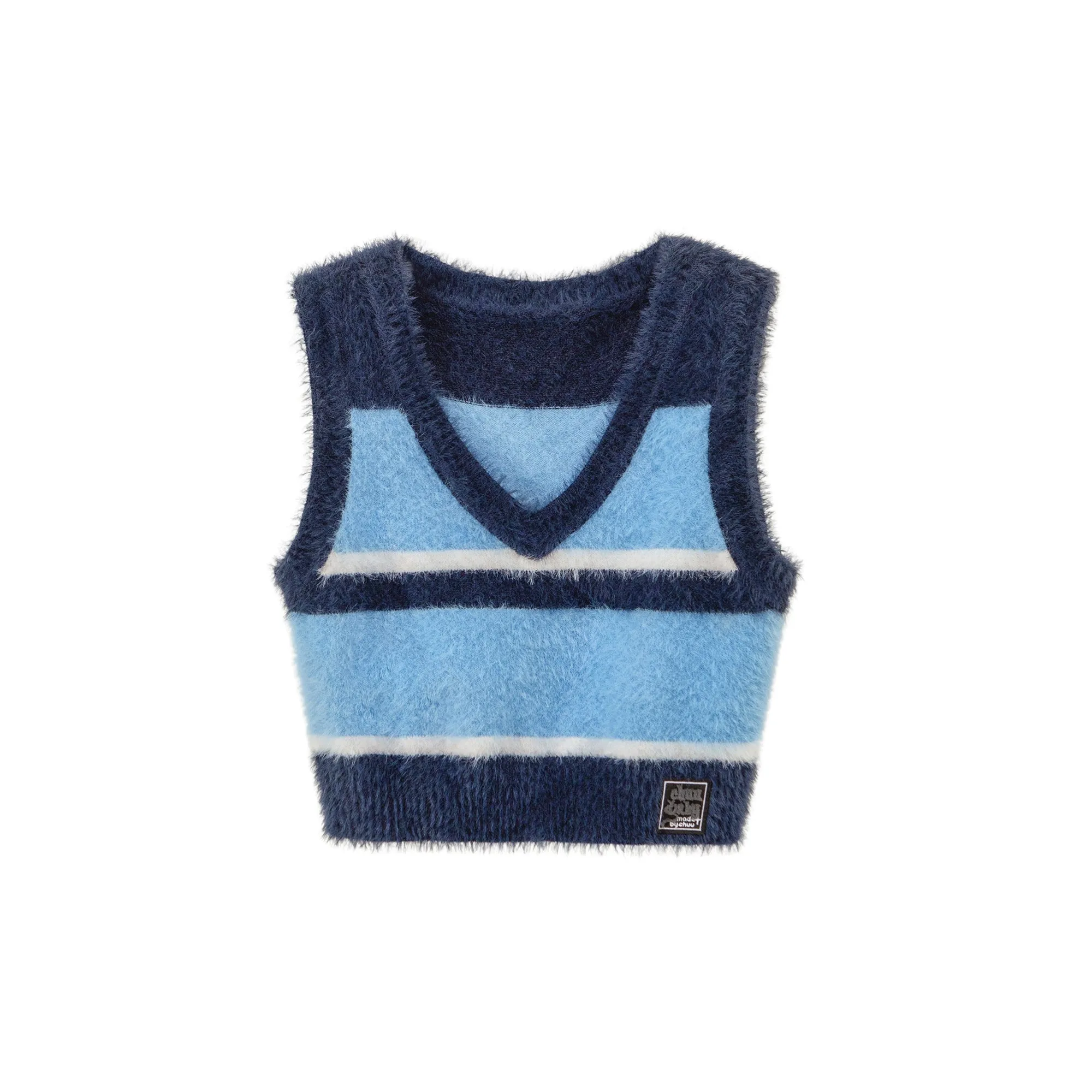 Truly Connect Striped V-Neck Furry Vest