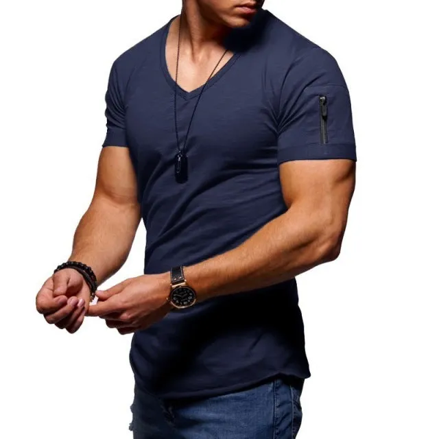 V-neck Fitness Bodybuilding T-shirt