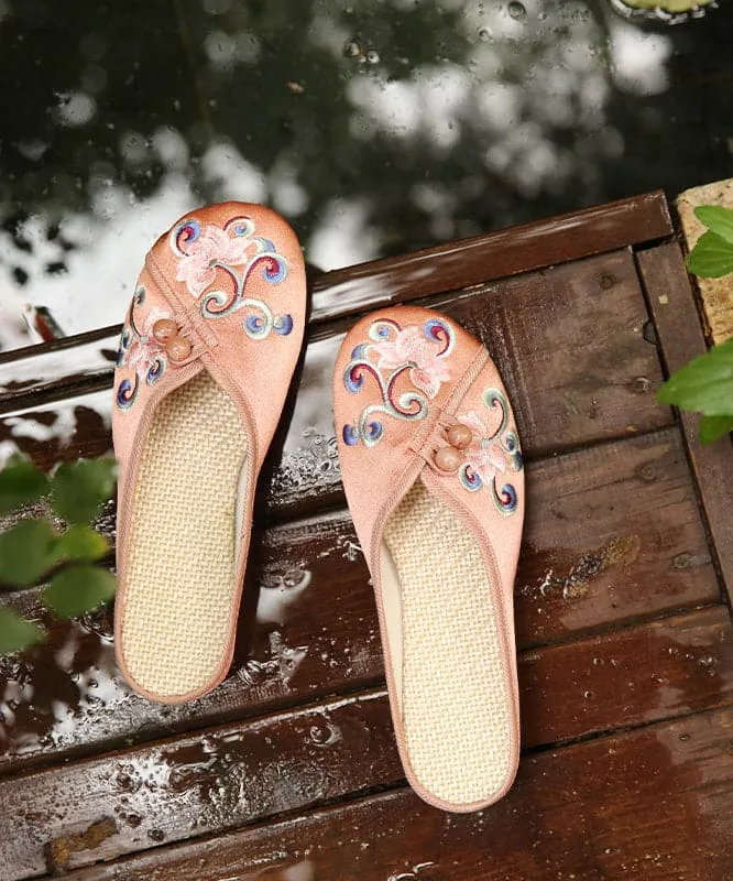 Vintage Orange Embroideried Comfy Cotton Slide Sandals