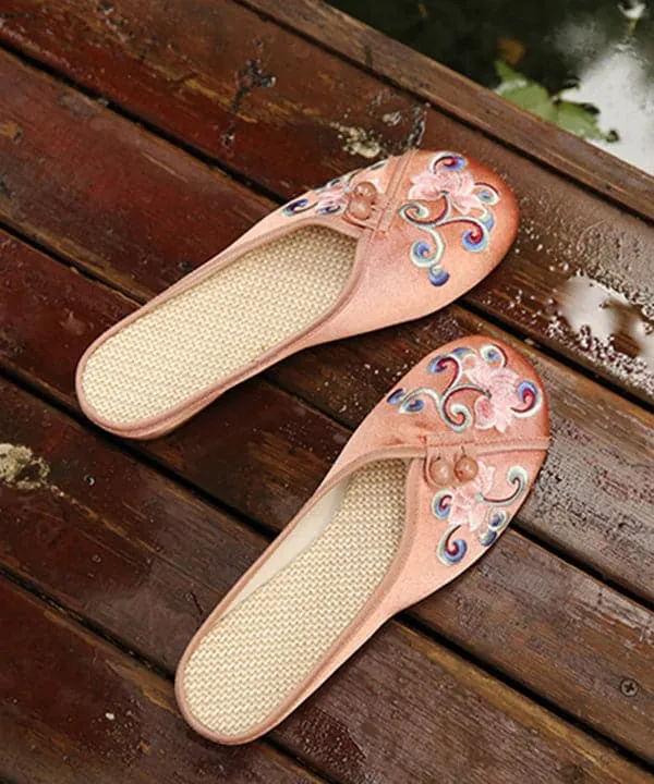 Vintage Orange Embroideried Comfy Cotton Slide Sandals