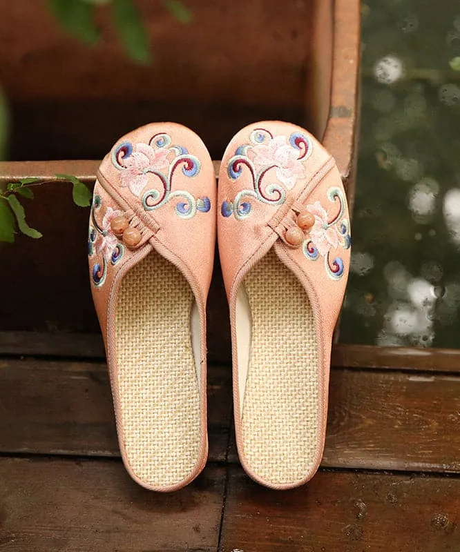 Vintage Orange Embroideried Comfy Cotton Slide Sandals