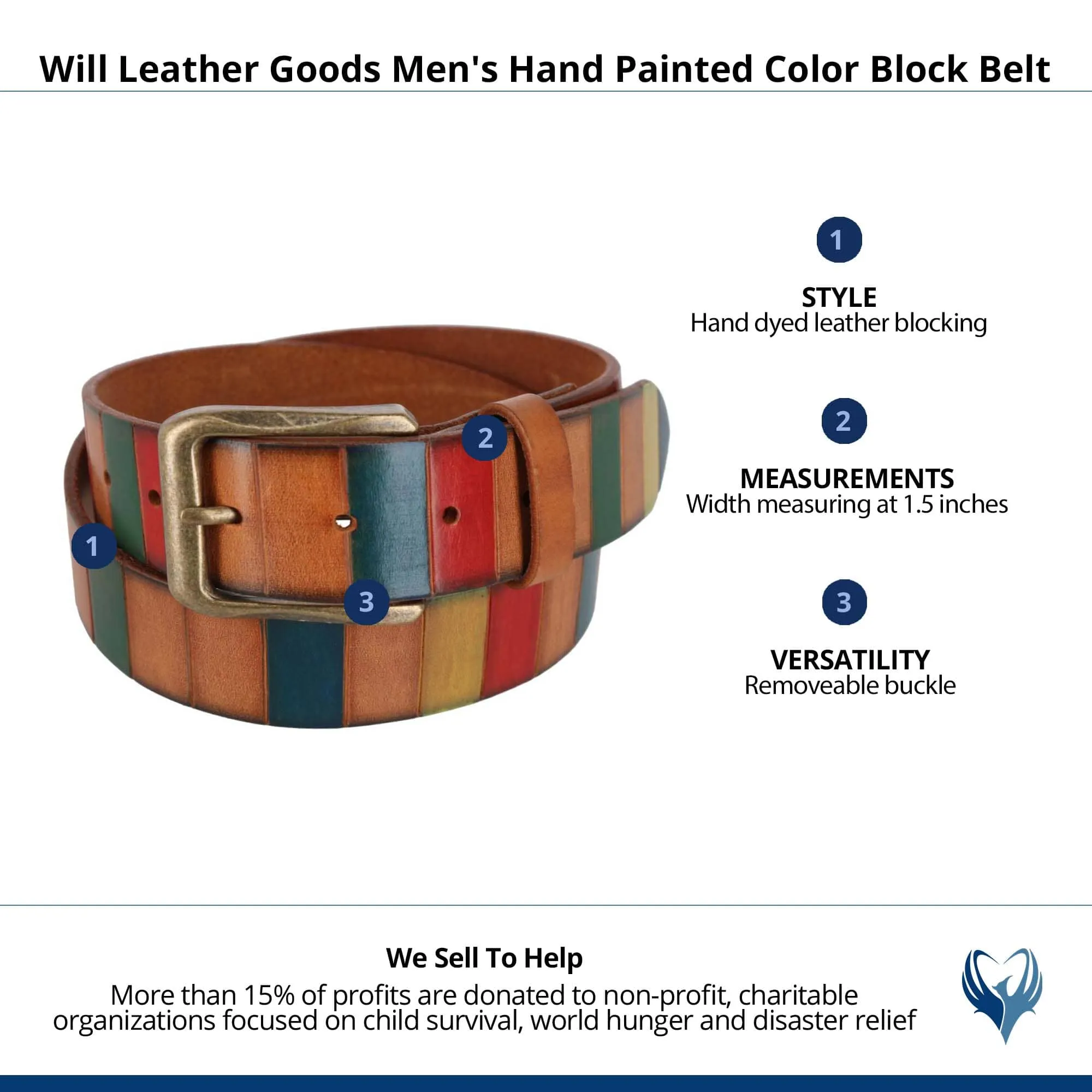 Will Leather Goods Men's Hand Painted Color Block Belt