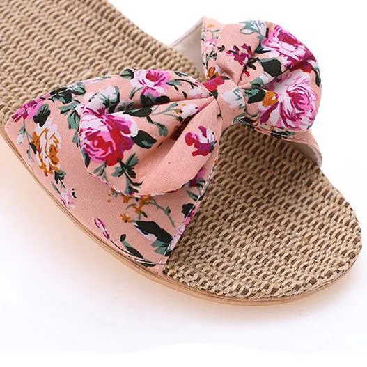 Women flower bowknot flat comfy 
slide bow sandals