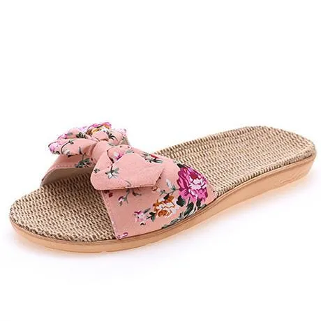 Women flower bowknot flat comfy 
slide bow sandals