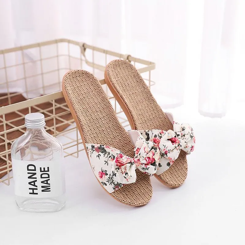 Women flower bowknot flat comfy 
slide bow sandals