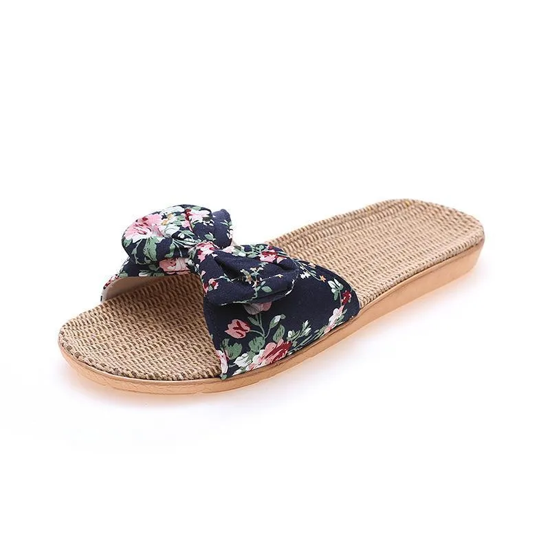 Women flower bowknot flat comfy 
slide bow sandals