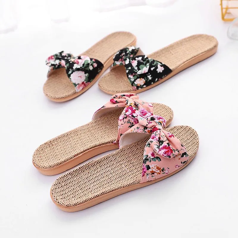 Women flower bowknot flat comfy 
slide bow sandals