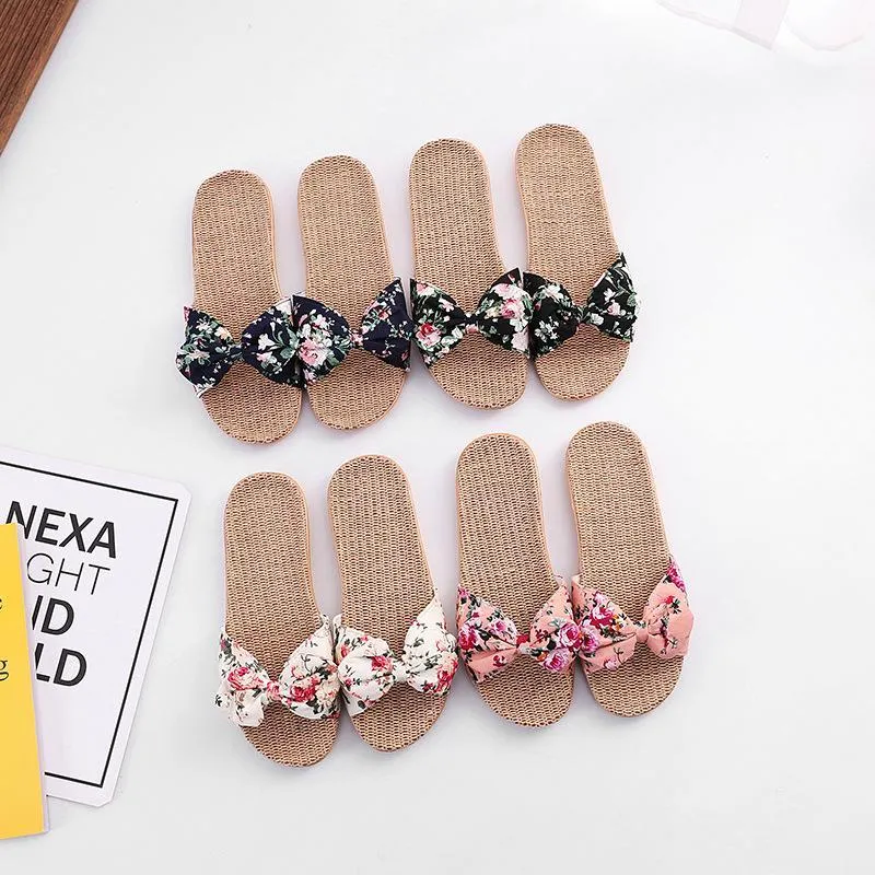 Women flower bowknot flat comfy 
slide bow sandals