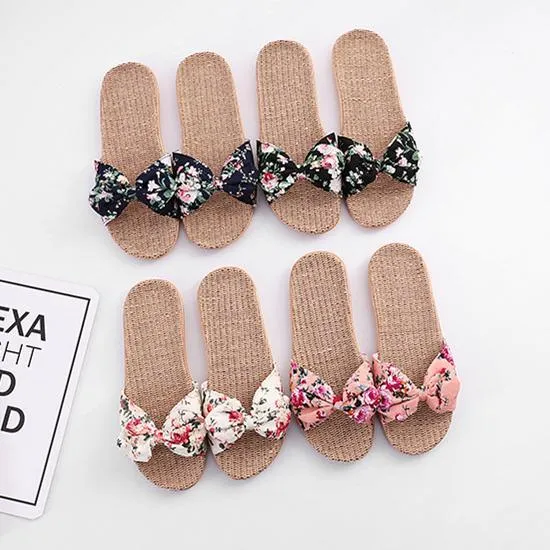 Women flower bowknot flat comfy 
slide bow sandals