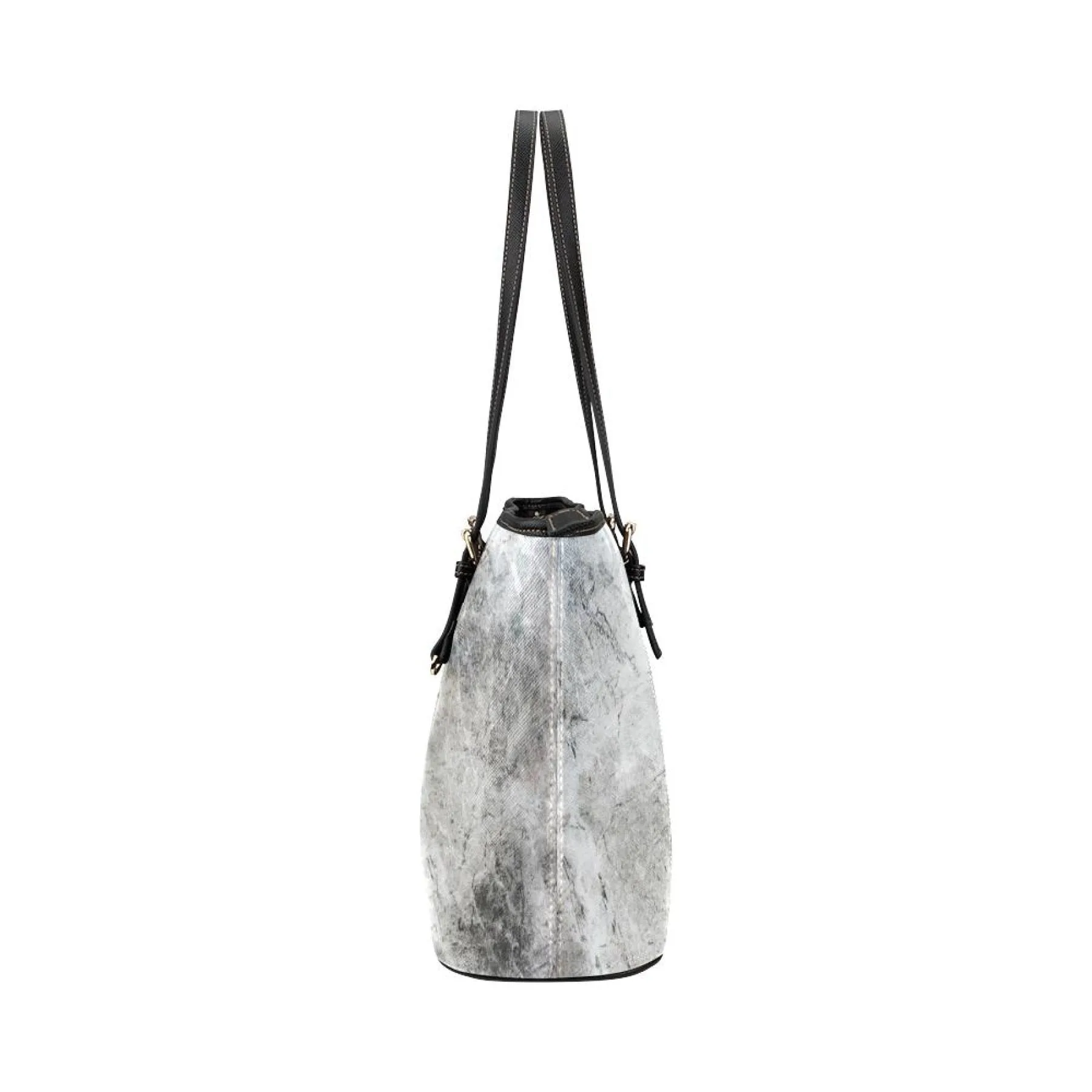 Women's Leather Tote Bag, Gray & White Marble Double Handle Handbag