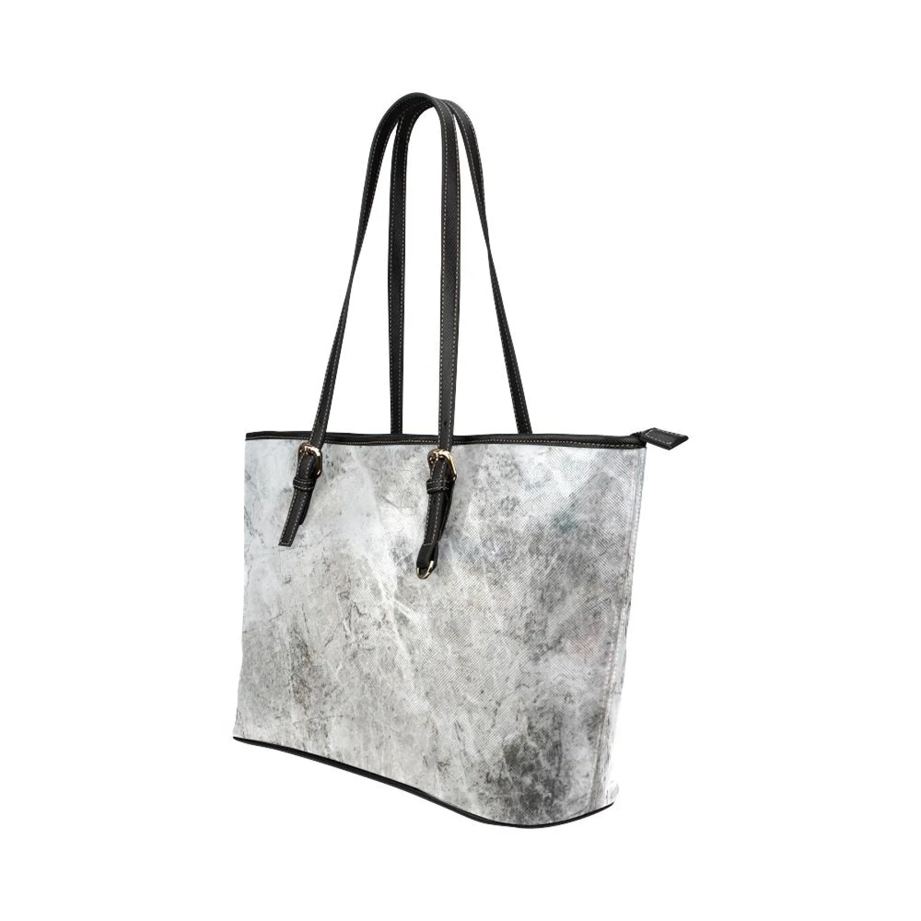 Women's Leather Tote Bag, Gray & White Marble Double Handle Handbag