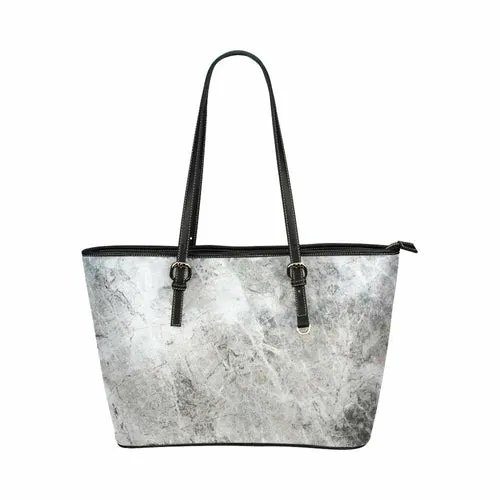 Women's Leather Tote Bag, Gray & White Marble Double Handle Handbag