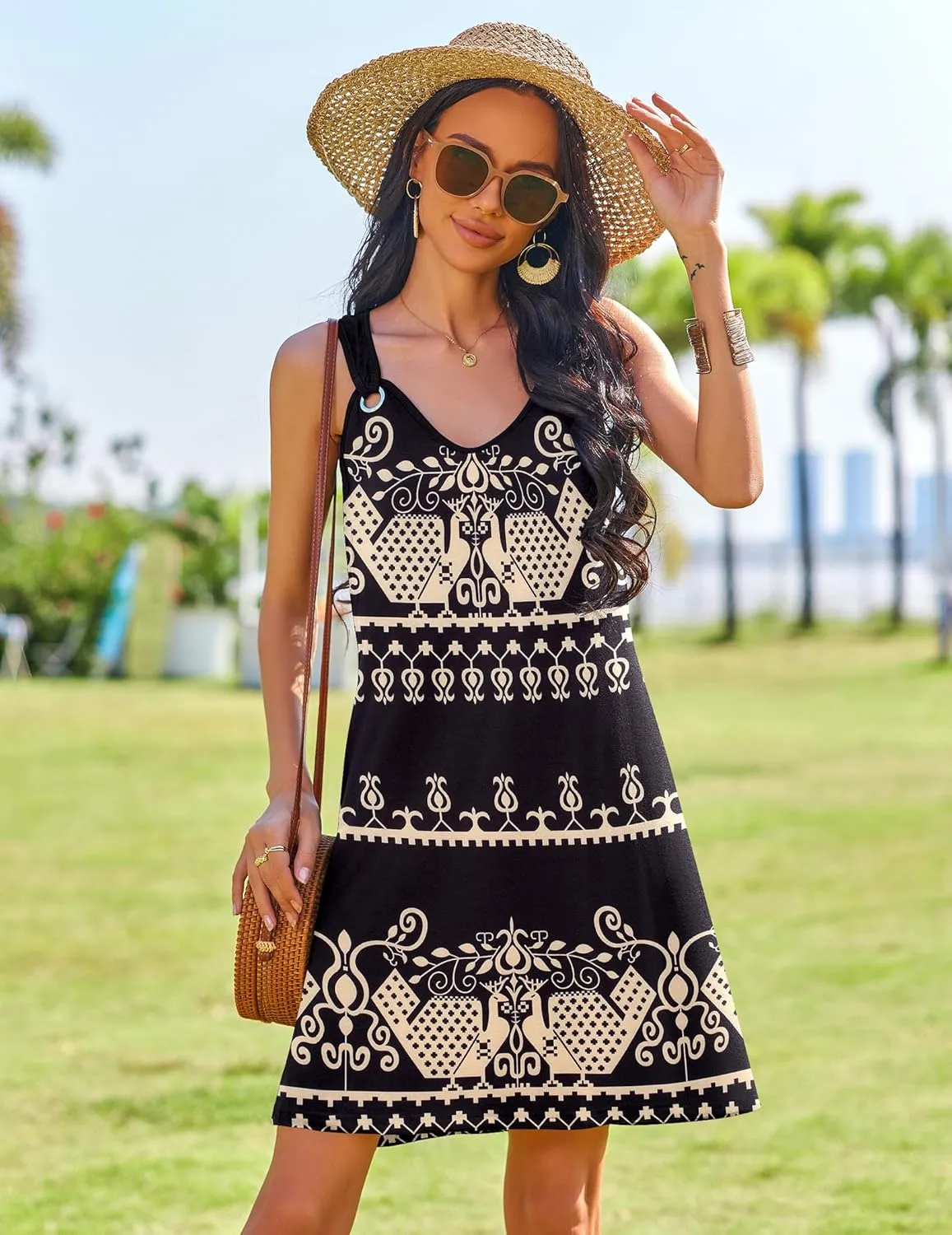 Zeagoo Casual Beach Boho Dress Sleeveless Crewneck Tank Dress