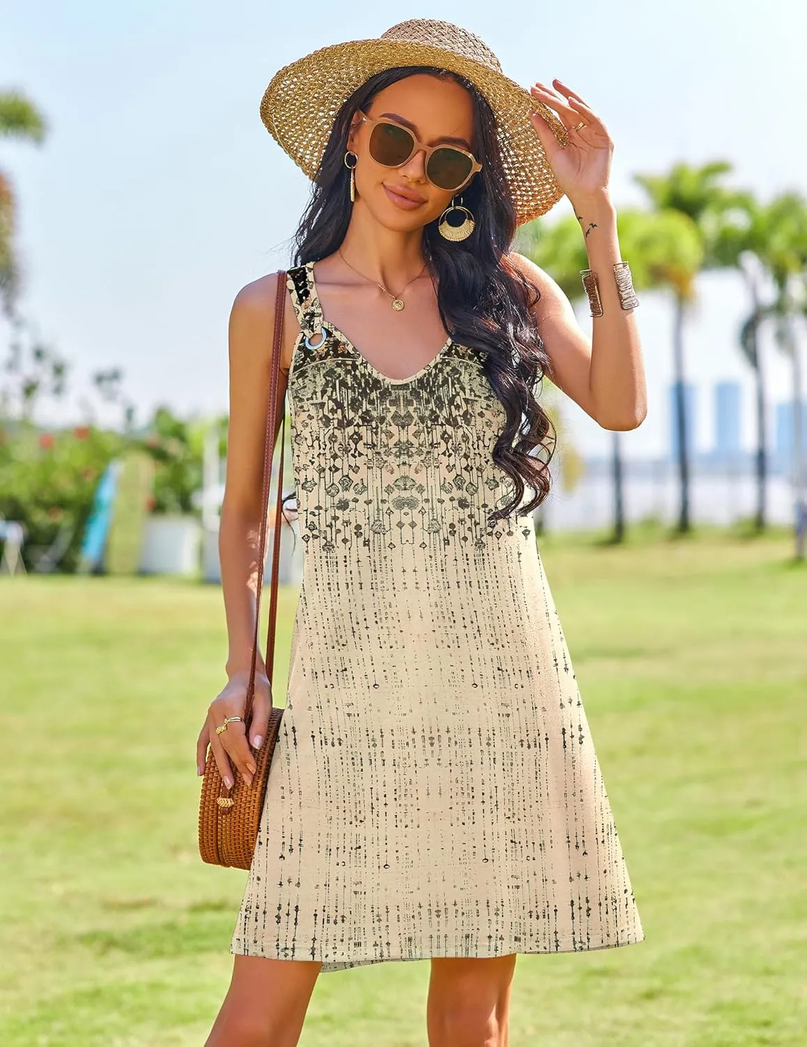 Zeagoo Casual Beach Boho Dress Sleeveless Crewneck Tank Dress