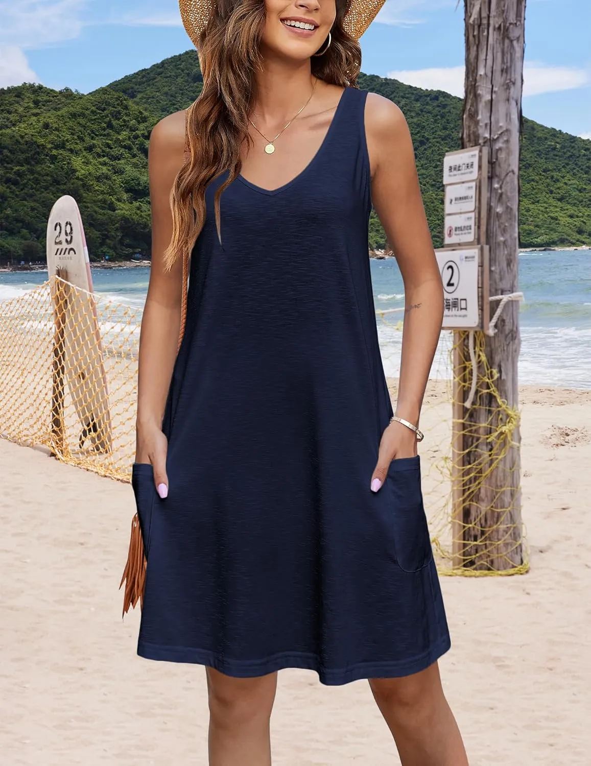 Zeagoo Loose V Neck Sleeveless Sundresses Swimsuit Coverup