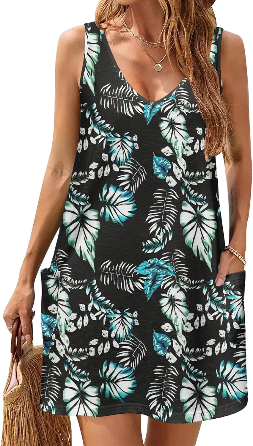 Zeagoo Loose V Neck Sleeveless Sundresses Swimsuit Coverup