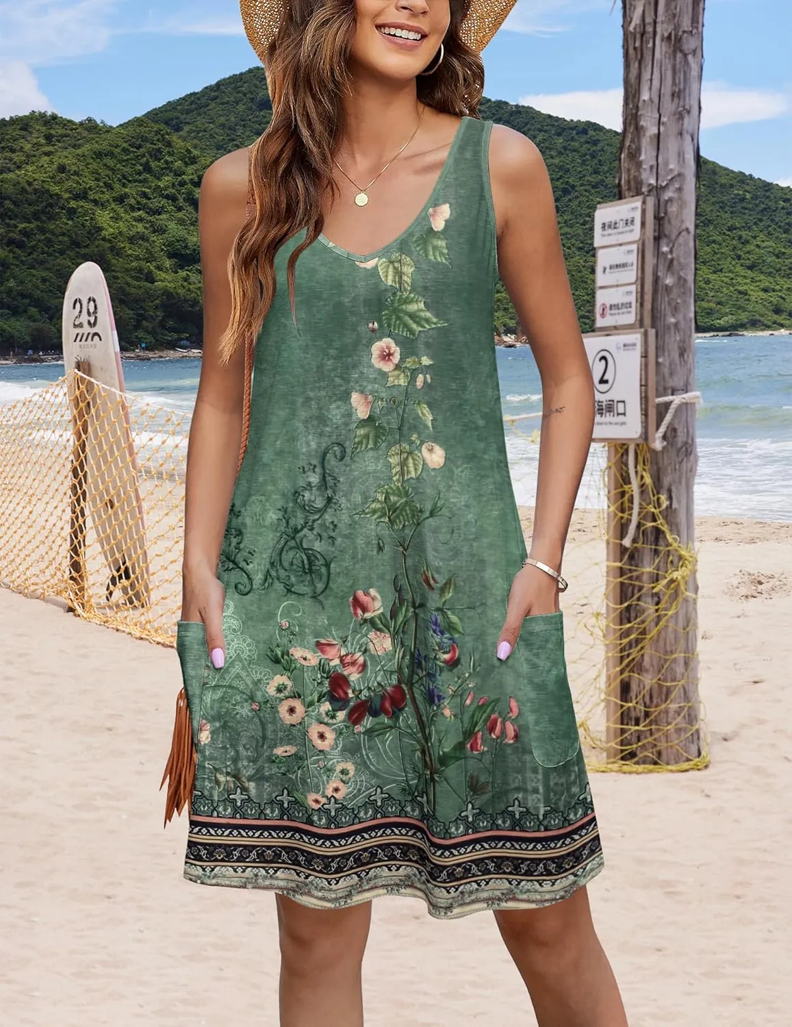 Zeagoo Loose V Neck Sleeveless Sundresses Swimsuit Coverup