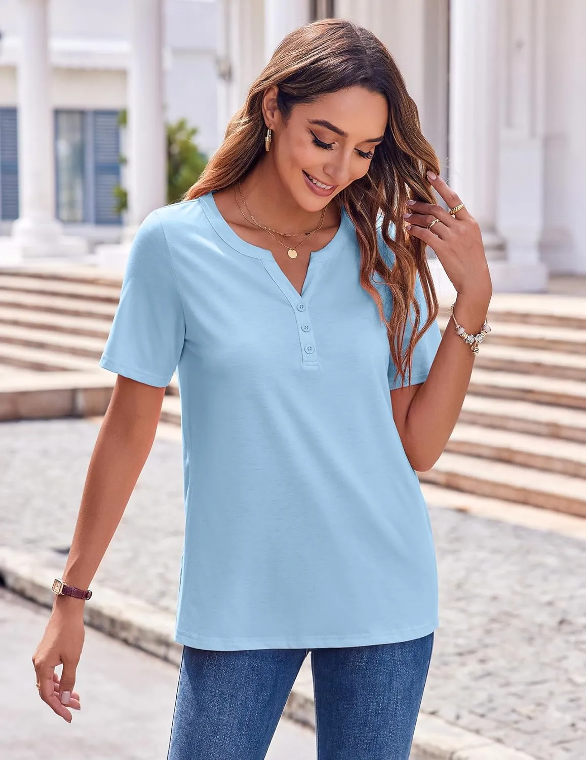 Zeagoo Womens Casual Short Sleeve V Neck Shirts