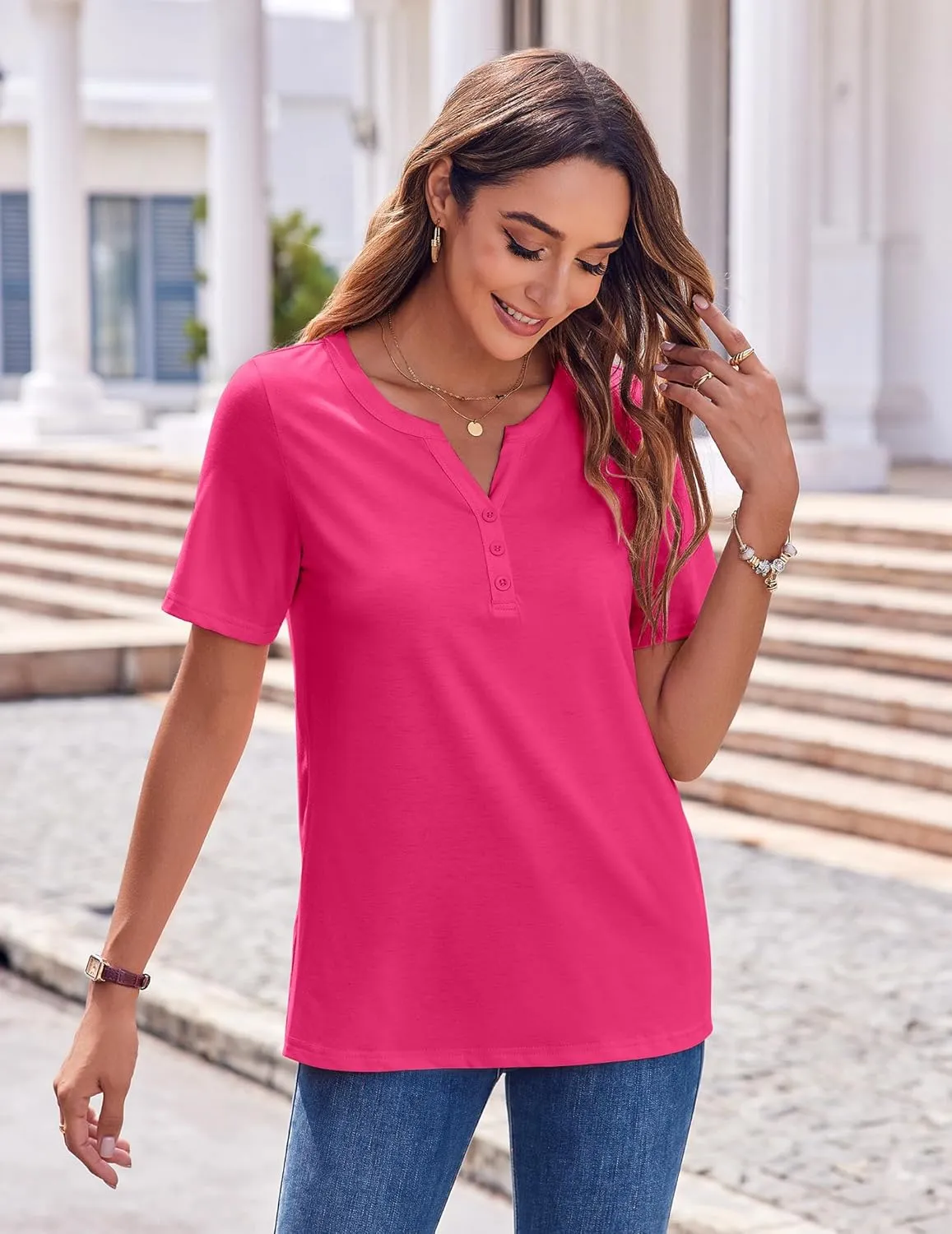 Zeagoo Womens Casual Short Sleeve V Neck Shirts