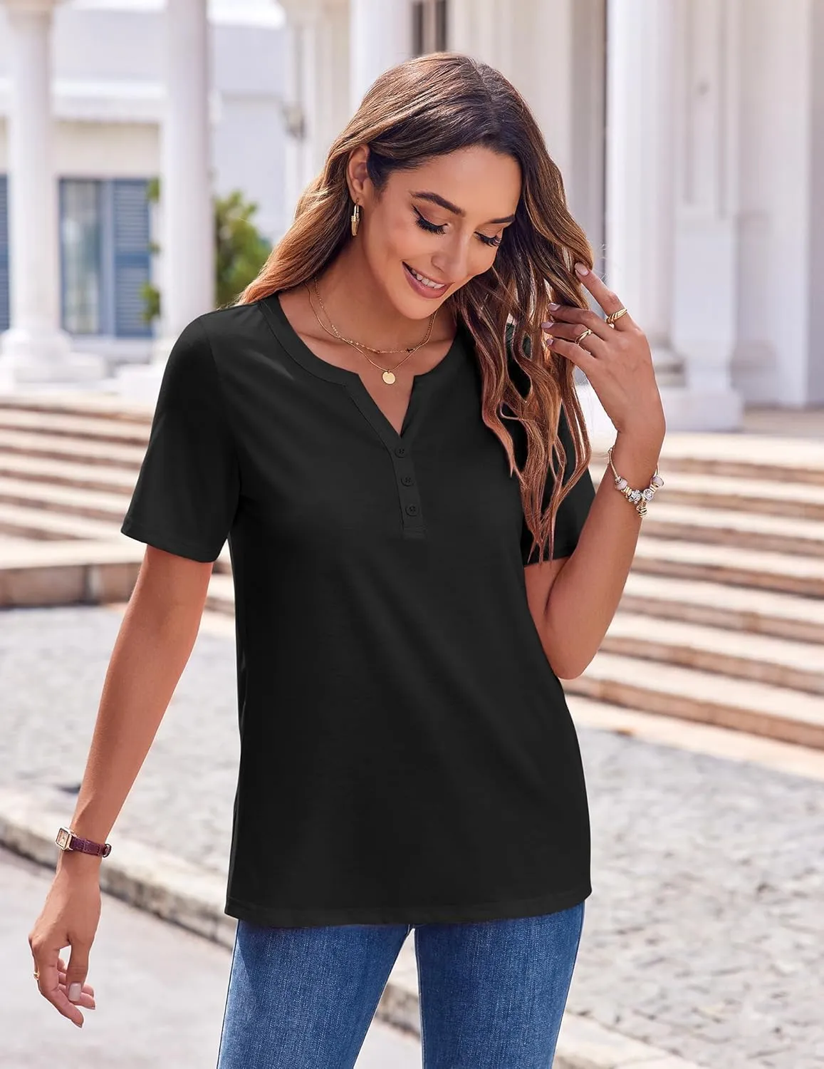 Zeagoo Womens Casual Short Sleeve V Neck Shirts